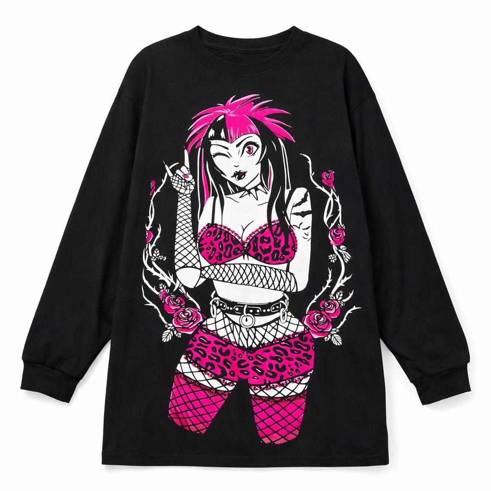 Widow Dolls Kill Goth Grunge Punk Cartoon Girl Oversized Hoodie Top